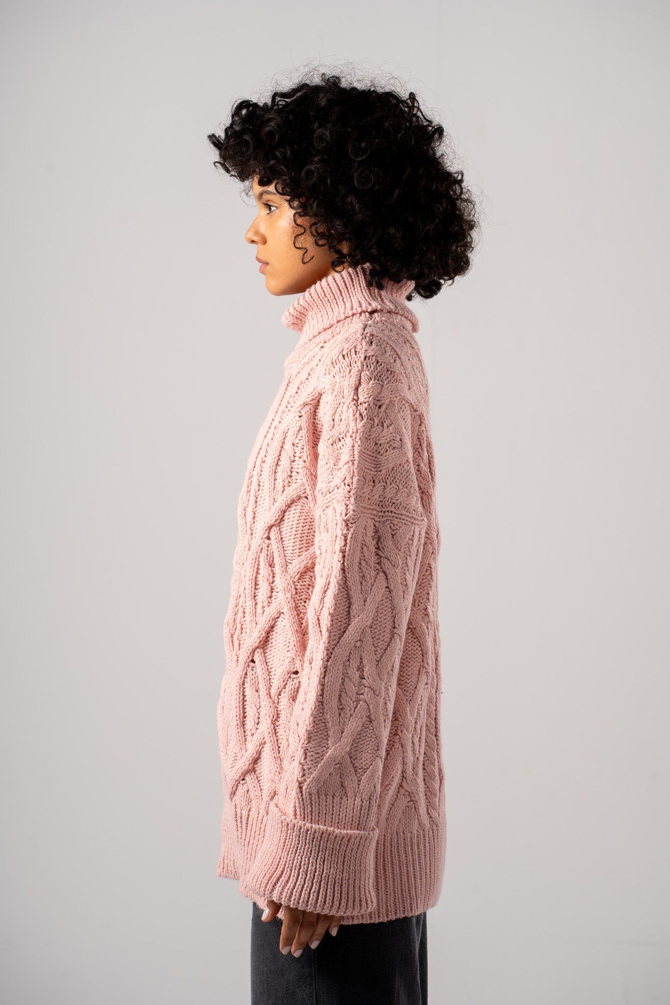 Rose Chunky Mock Neck Cable Pullover